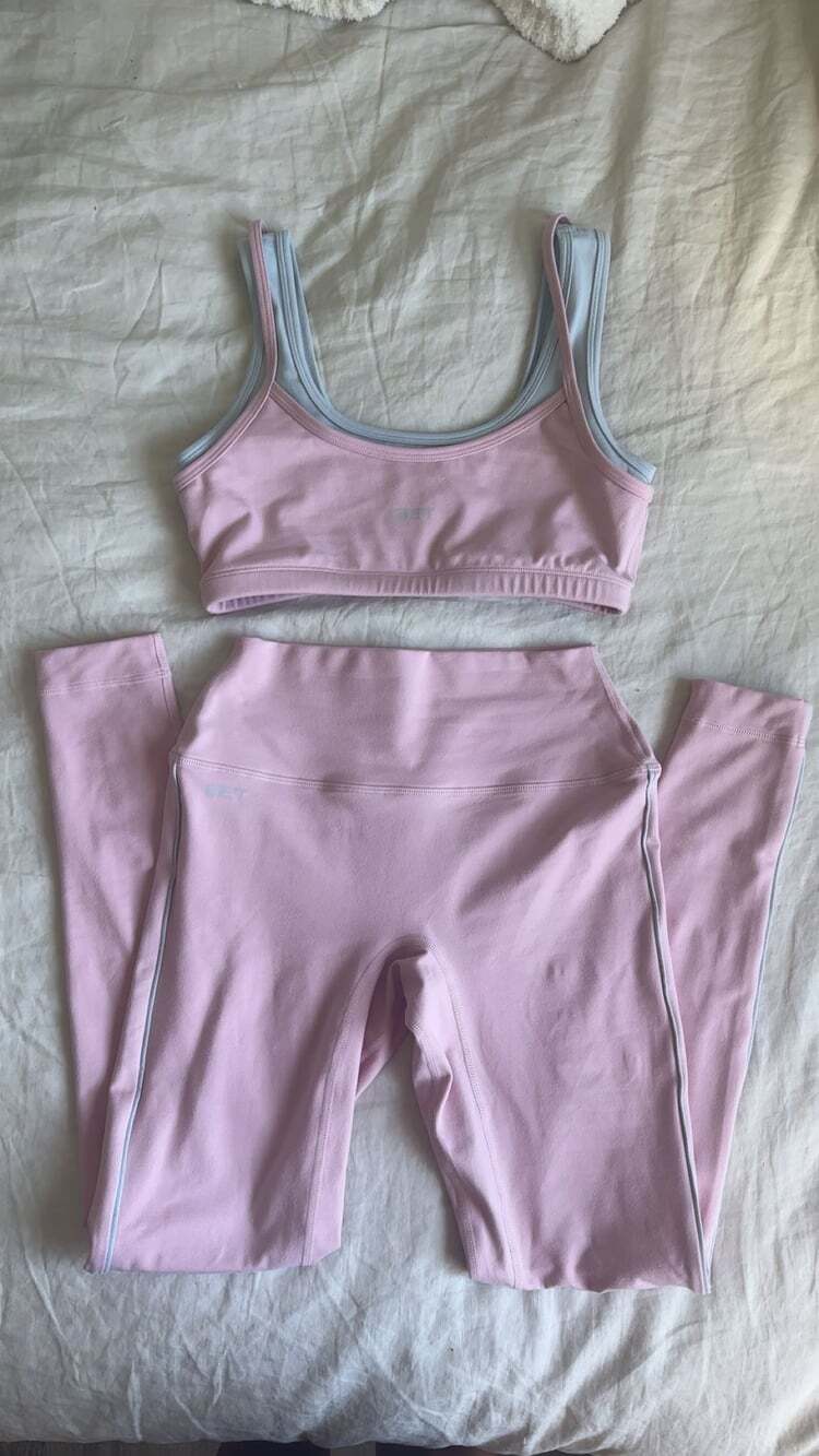 Set Active Pink Sports Bra and Leggings Set Small